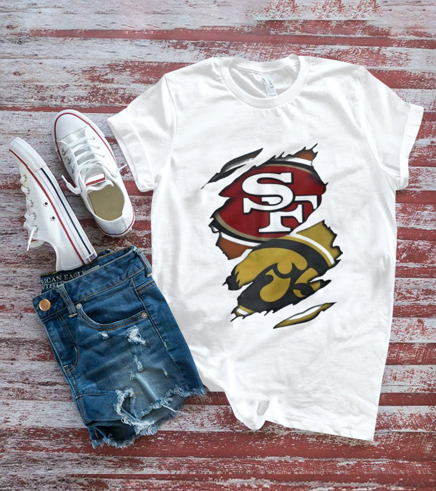 San Francisco 49ers SF Logo Iowa Hawkeyes Ripped Skin T-Shirt