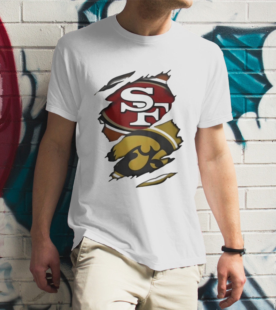 San Francisco 49ers SF Logo Iowa Hawkeyes Ripped Skin T-Shirt