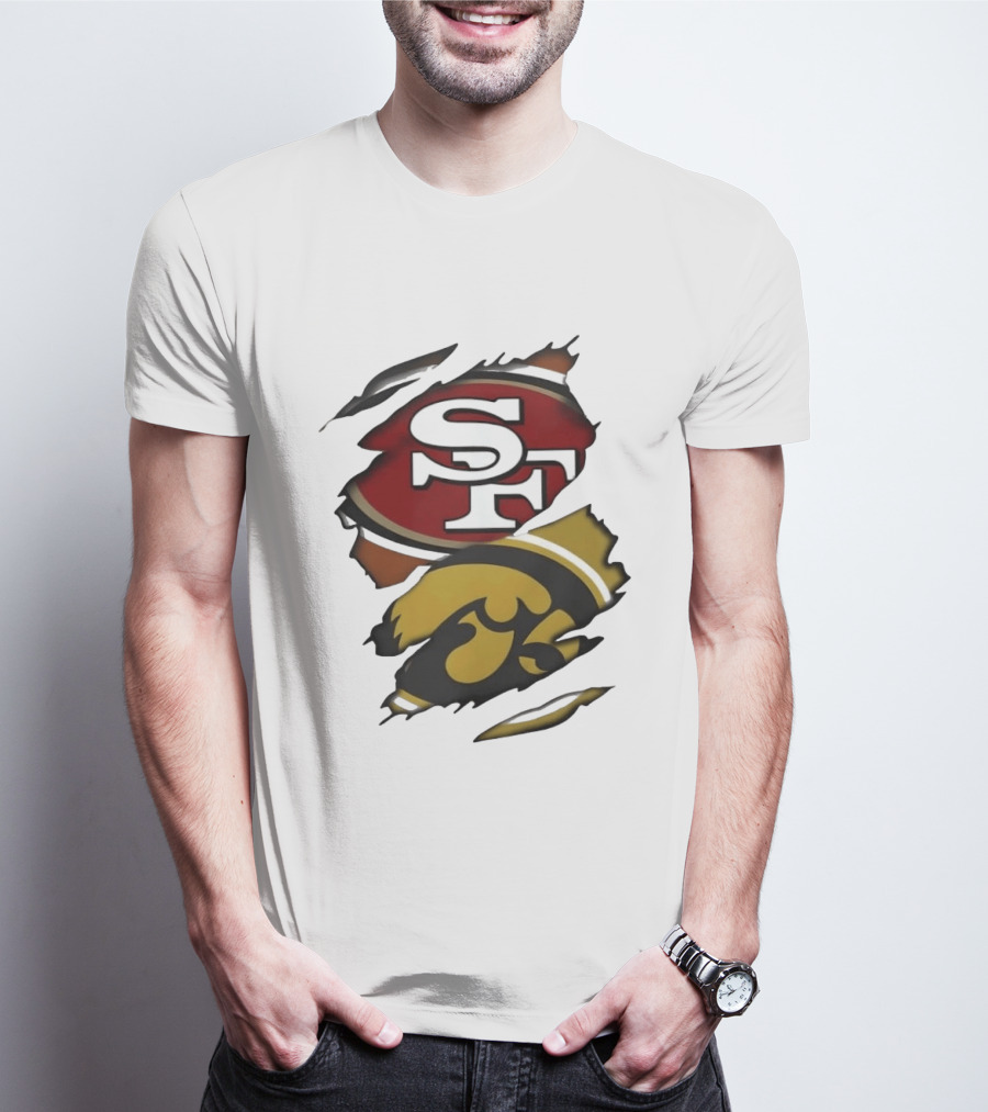 San Francisco 49ers SF Logo Iowa Hawkeyes Ripped Skin T-Shirt