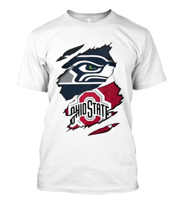 Seattle Seahawks Ohio State Buckeyes Distressed Logo Fusion T-Shirt