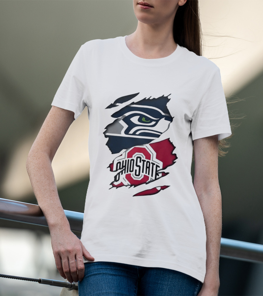 Seattle Seahawks Ohio State Buckeyes Distressed Logo Fusion T-Shirt