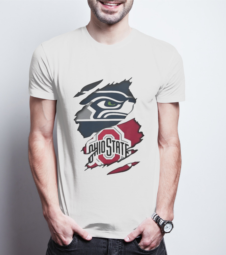 Seattle Seahawks Ohio State Buckeyes Distressed Logo Fusion T-Shirt