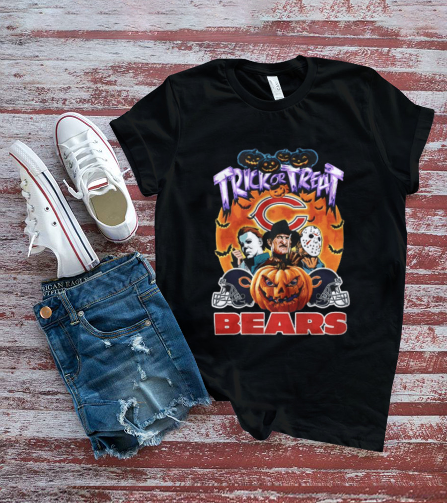 Chicago Bears Trick Or Treat Halloween Horror Icons Pumpkin T-Shirt