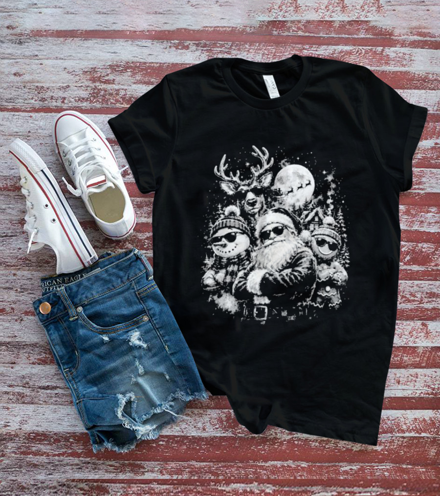 Santa Claus Reindeer Snowman Gingerbread Man Christmas Holidays Moon T-Shirt