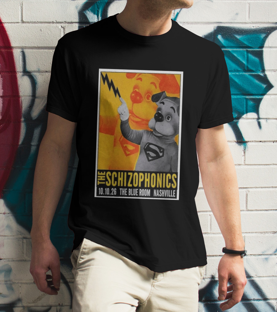 The Schizophonics The Blue Room Nashville 10.10.26 Concert Superman Dog Image T-Shirt