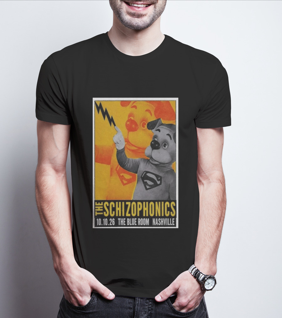 The Schizophonics The Blue Room Nashville 10.10.26 Concert Superman Dog Image T-Shirt