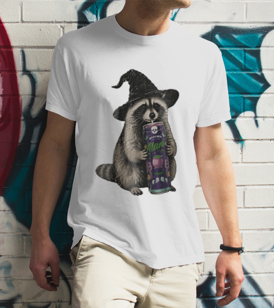 Alani Witches Brew Raccoon Witch Hat Can Holding T-Shirt