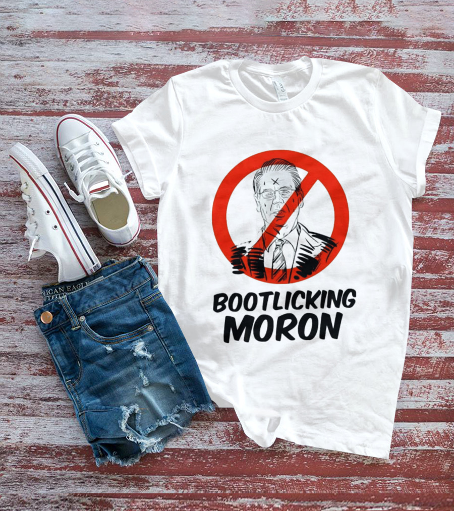 Bootlicking Moron Political Caricature Red Circle X Through Figure T-Shirt