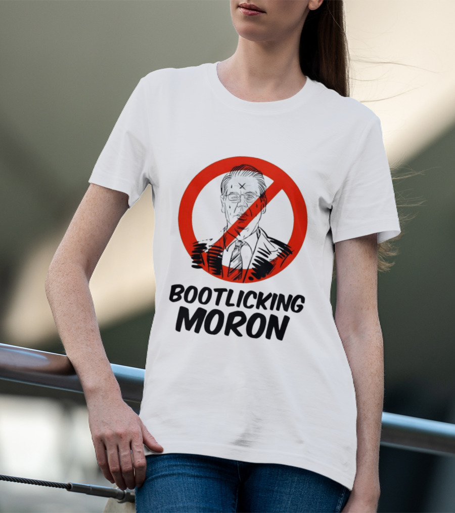 Bootlicking Moron Political Caricature Red Circle X Through Figure T-Shirt