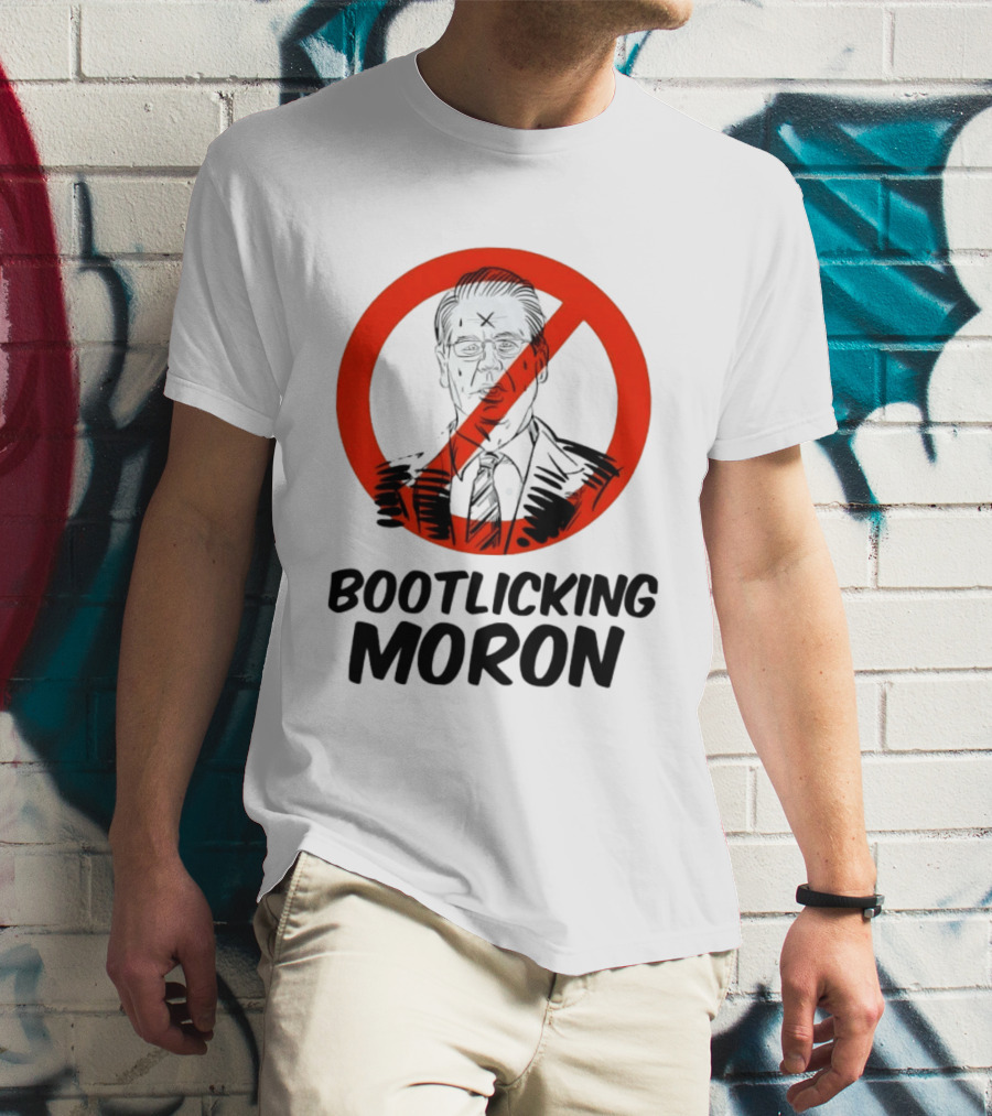 Bootlicking Moron Political Caricature Red Circle X Through Figure T-Shirt