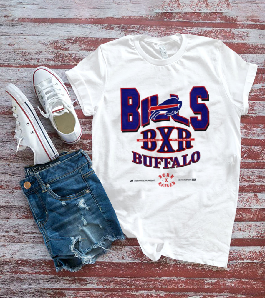 Born X Raised Buffalo Bills BXR Blockletter White T-Shirt