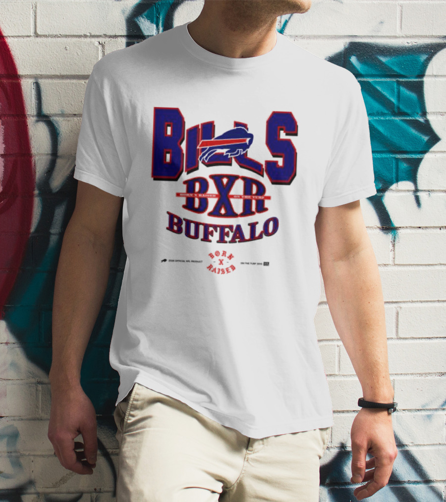 Born X Raised Buffalo Bills BXR Blockletter White T-Shirt