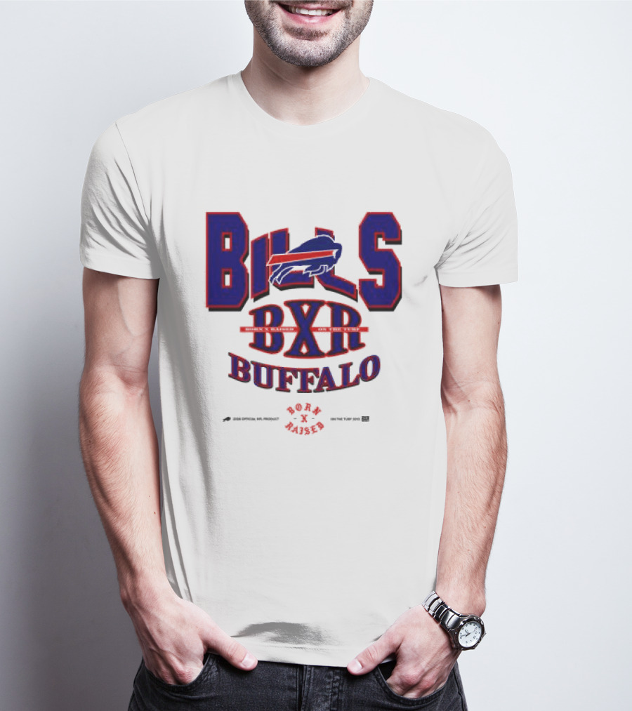 Born X Raised Buffalo Bills BXR Blockletter White T-Shirt
