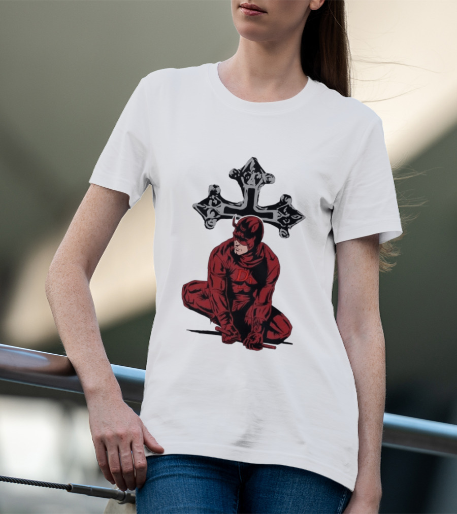 Daredevil Crouching Matt Murdock With Cross Marvel T-Shirt