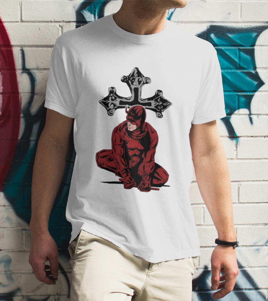Daredevil Crouching Matt Murdock With Cross Marvel T-Shirt