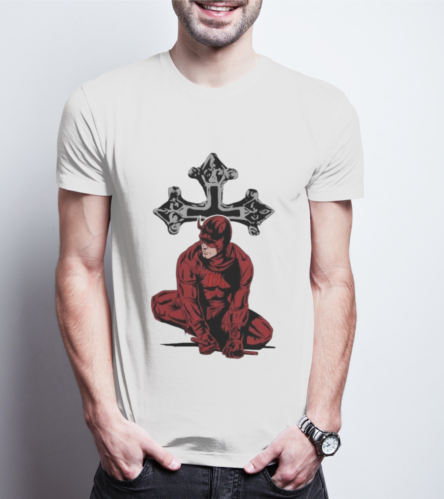 Daredevil Crouching Matt Murdock With Cross Marvel T-Shirt