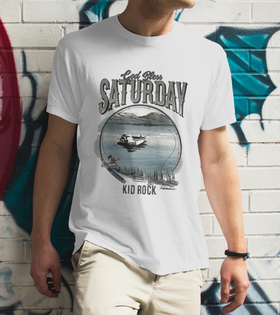 Kid Rock God Bless Saturday Fishing Boat Lake Scenery T-Shirt