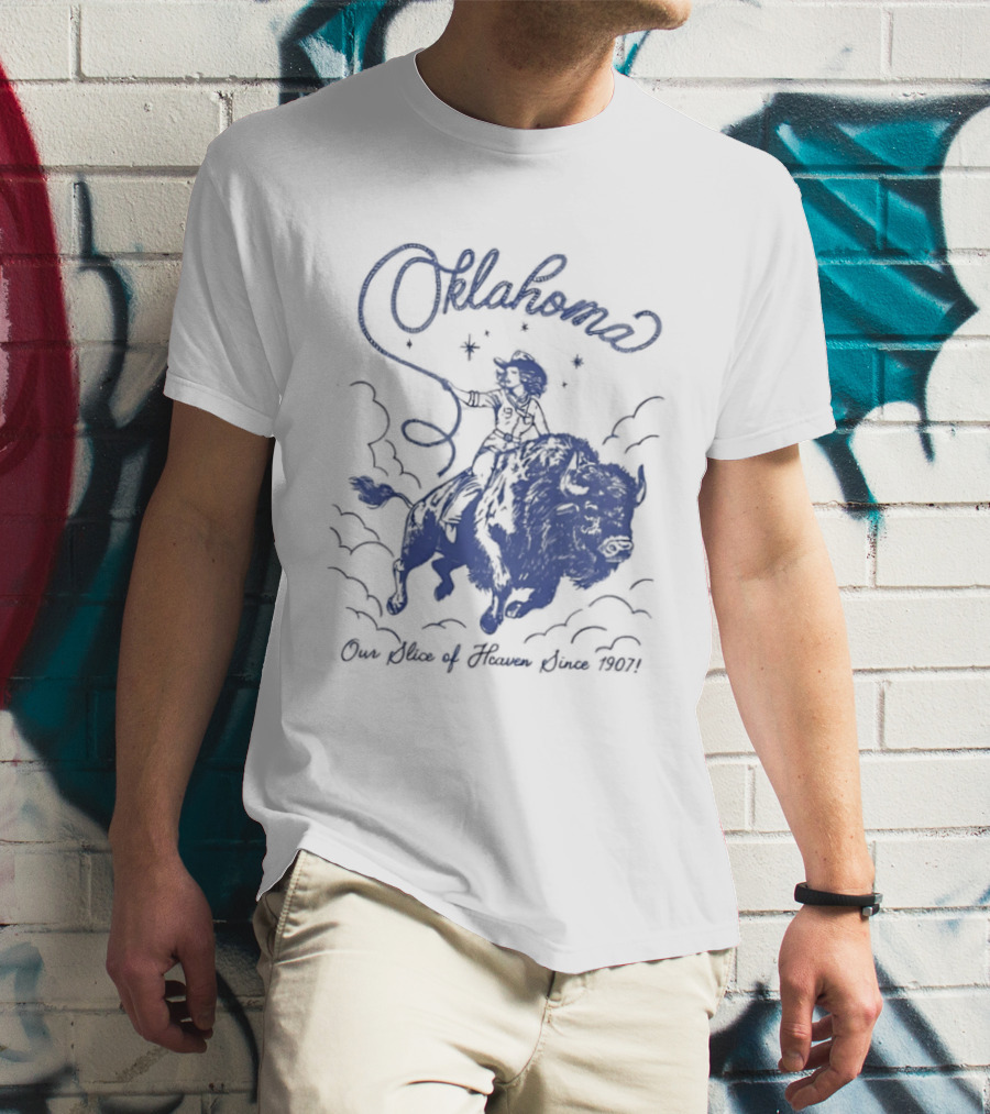Oklahoma Our Slice Of Heaven Since 1907 Cowgirl Riding Buffalo T-Shirt