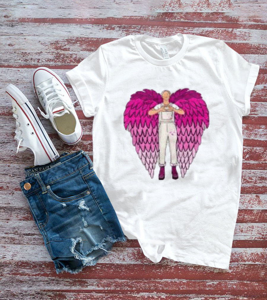Plumes Store White Pink Winged Figure Overalls T-Shirt