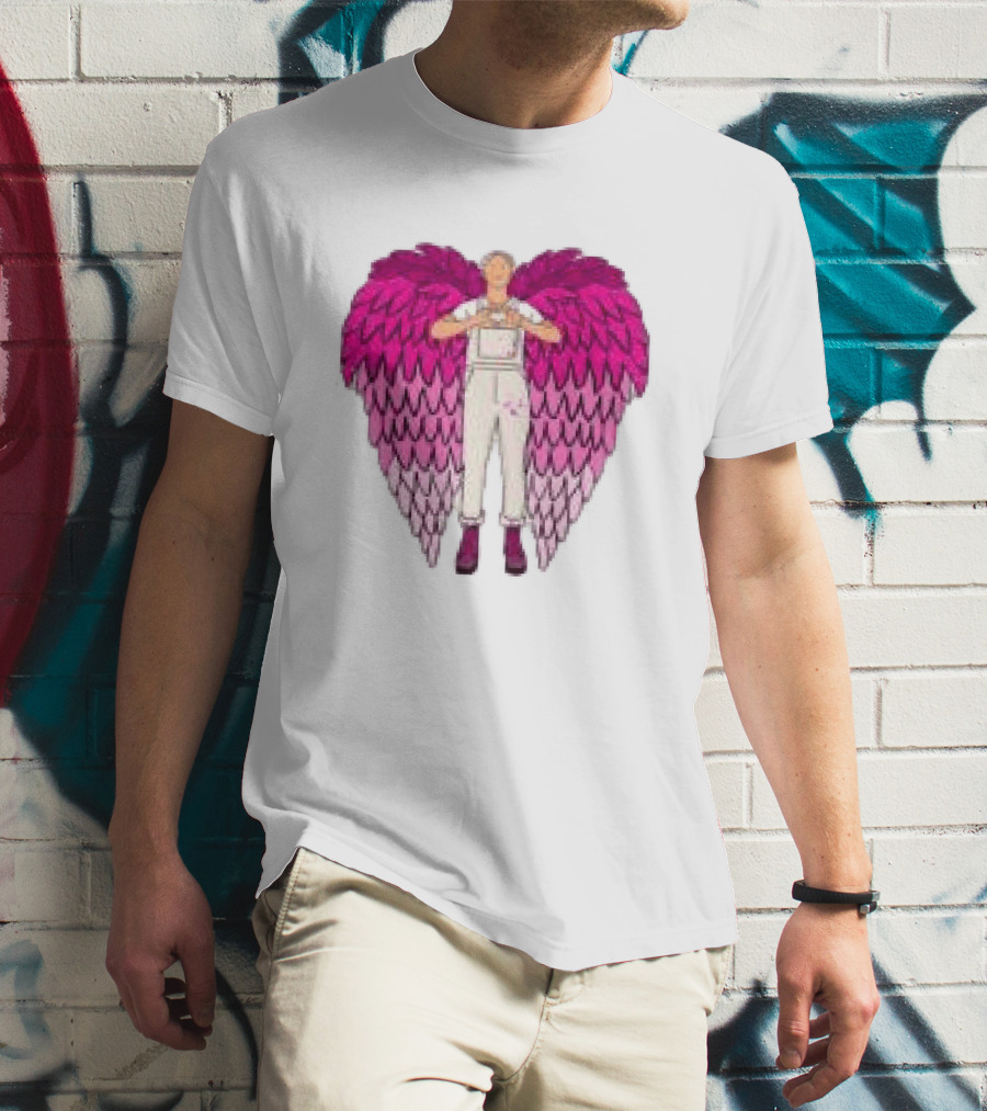 Plumes Store White Pink Winged Figure Overalls T-Shirt