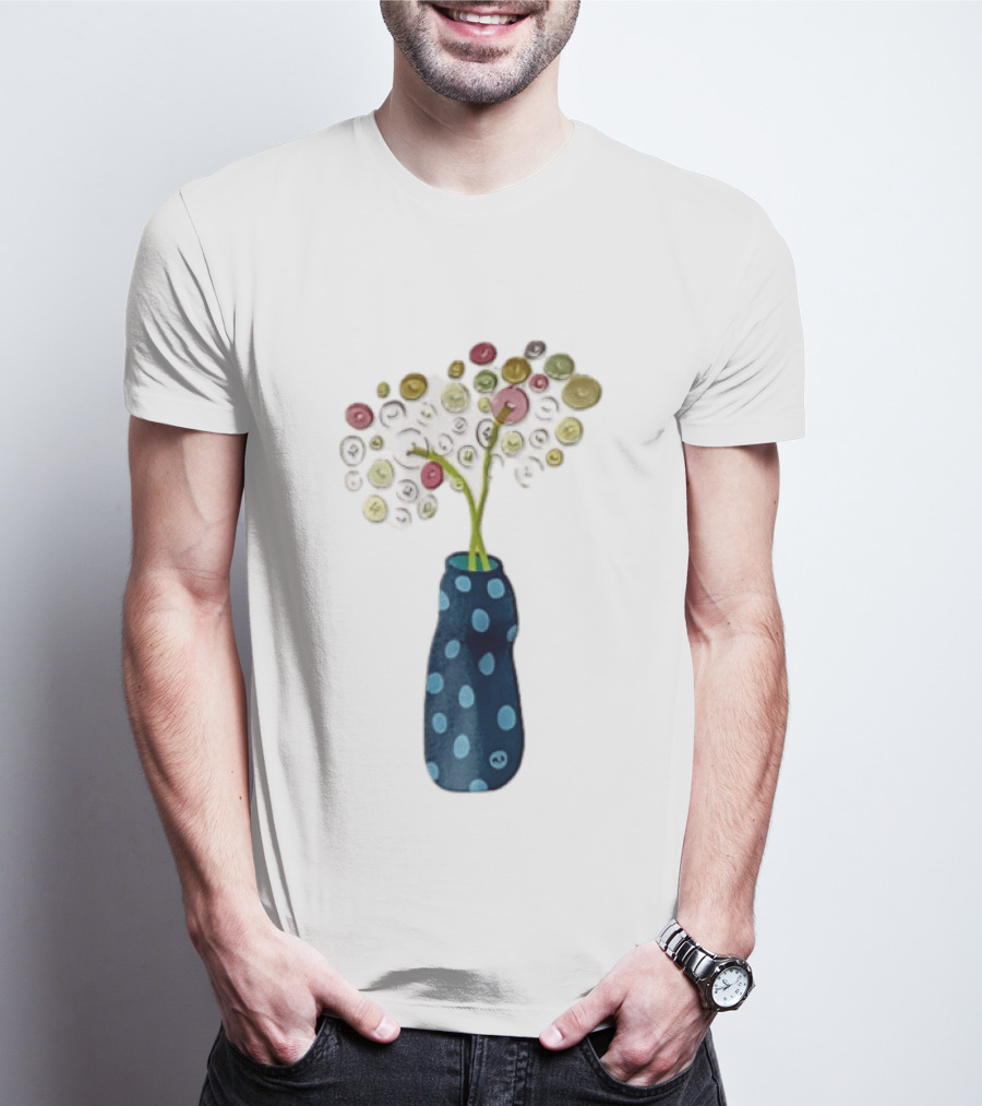 Polka Dot Vase With Colorful Button Flowers T-Shirt