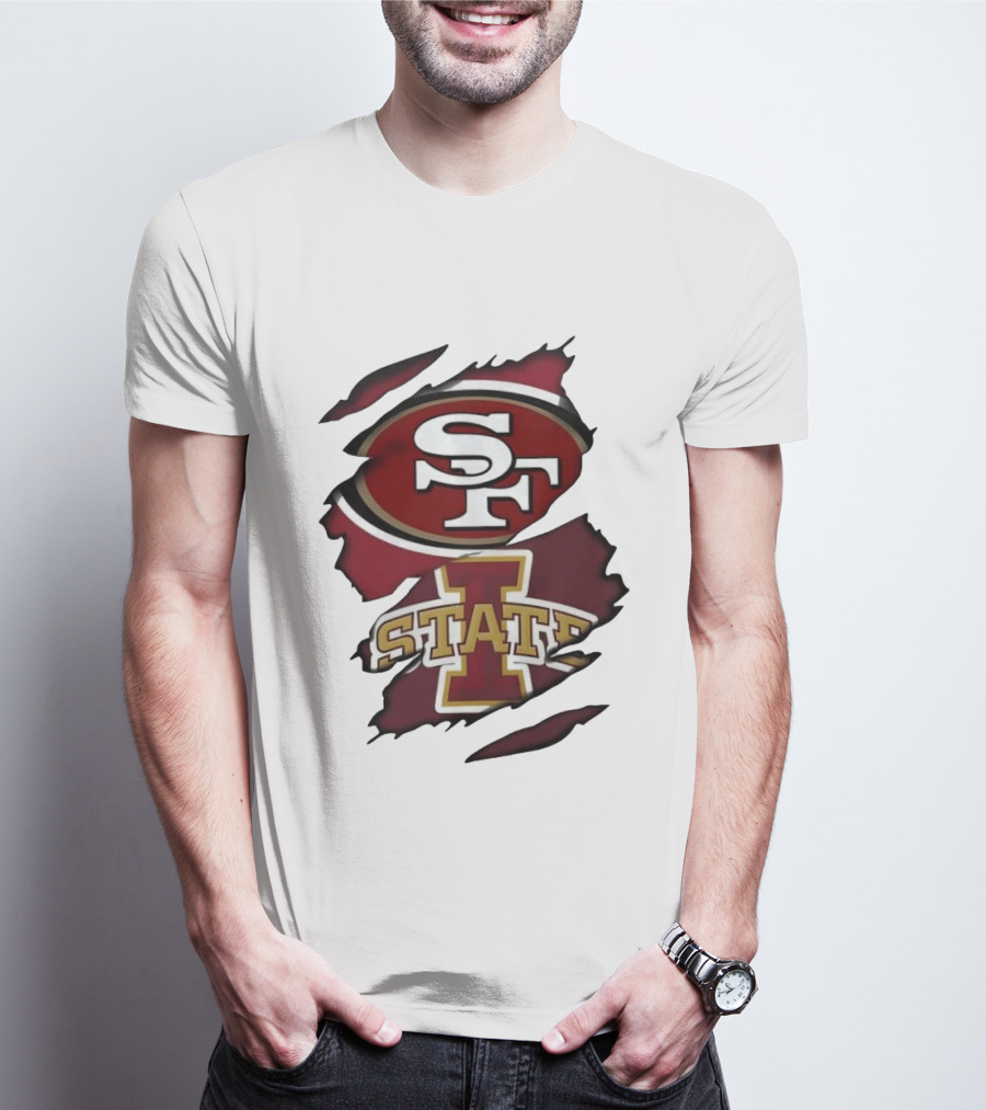 San Francisco 49ers Iowa State Cyclones Distressed Logo Fusion T-Shirt