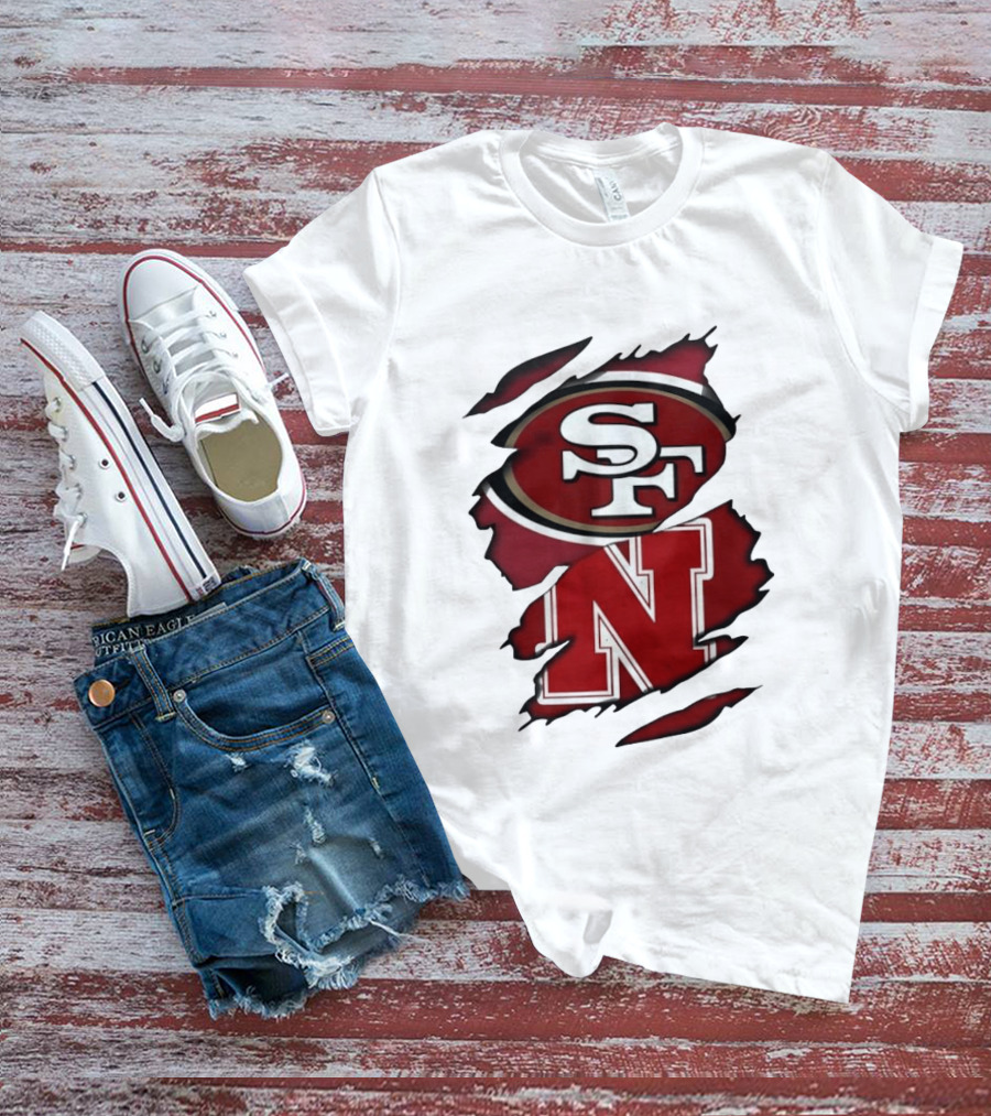San Francisco 49ers SF And Nebraska Cornhuskers N Ripped T-Shirt