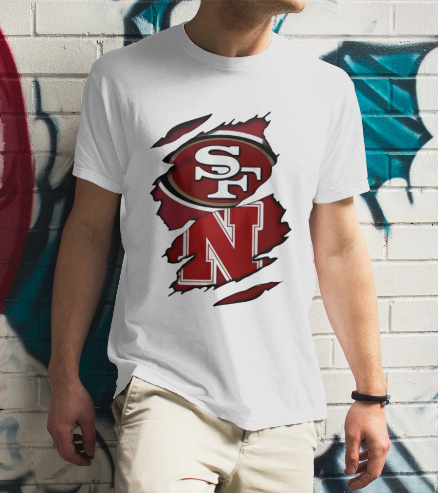San Francisco 49ers SF And Nebraska Cornhuskers N Ripped T-Shirt
