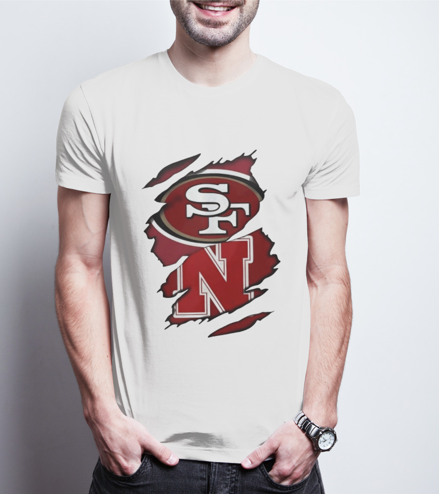 San Francisco 49ers SF And Nebraska Cornhuskers N Ripped T-Shirt