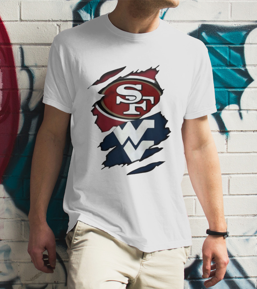 San Francisco 49ers West Virginia Mountaineers Ripped SF WV T-Shirt