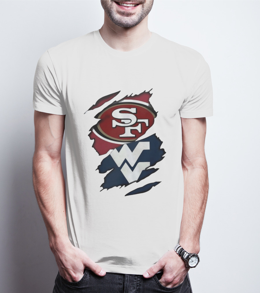 San Francisco 49ers West Virginia Mountaineers Ripped SF WV T-Shirt