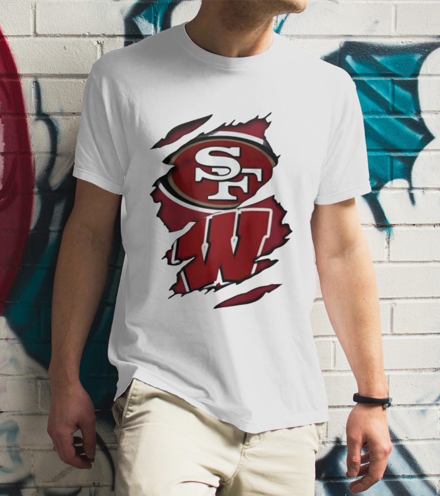 San Francisco 49ers SF And Wisconsin Badgers W Ripped Effect T-Shirt