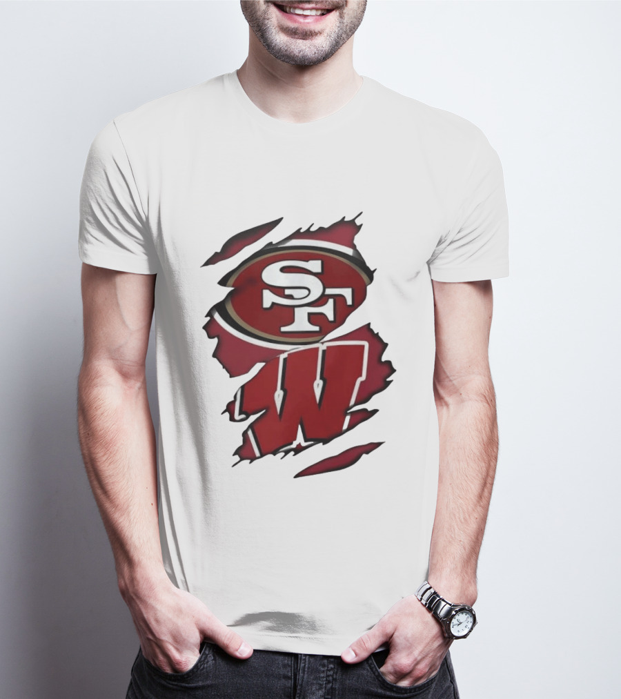 San Francisco 49ers SF And Wisconsin Badgers W Ripped Effect T-Shirt