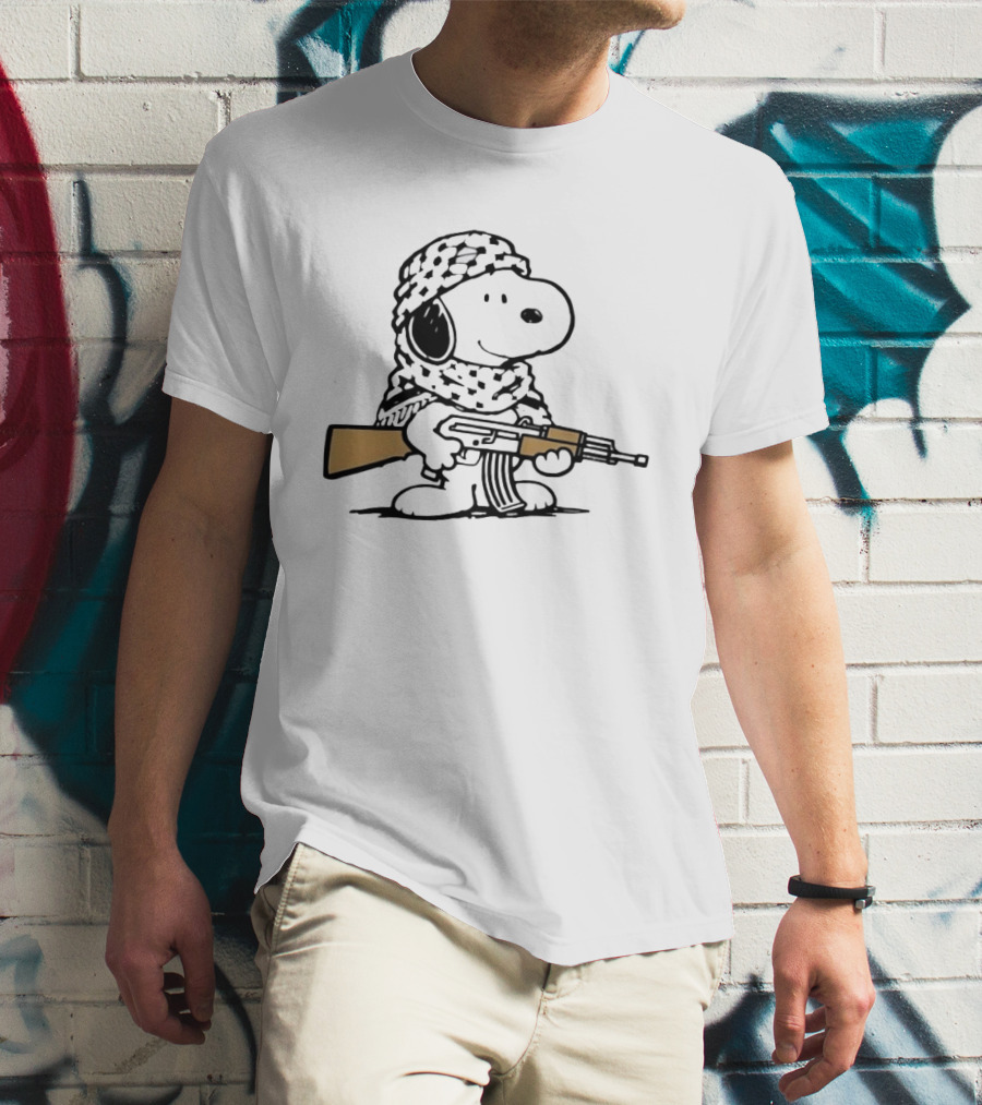 Snoopy Keffiyeh Assault Rifle Iconic Cartoon Character With Cultural Symbolism T-Shirt