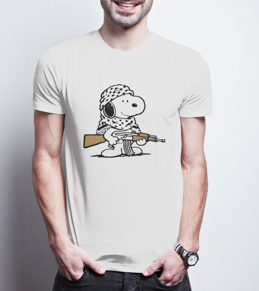 Snoopy Keffiyeh Assault Rifle Iconic Cartoon Character With Cultural Symbolism T-Shirt