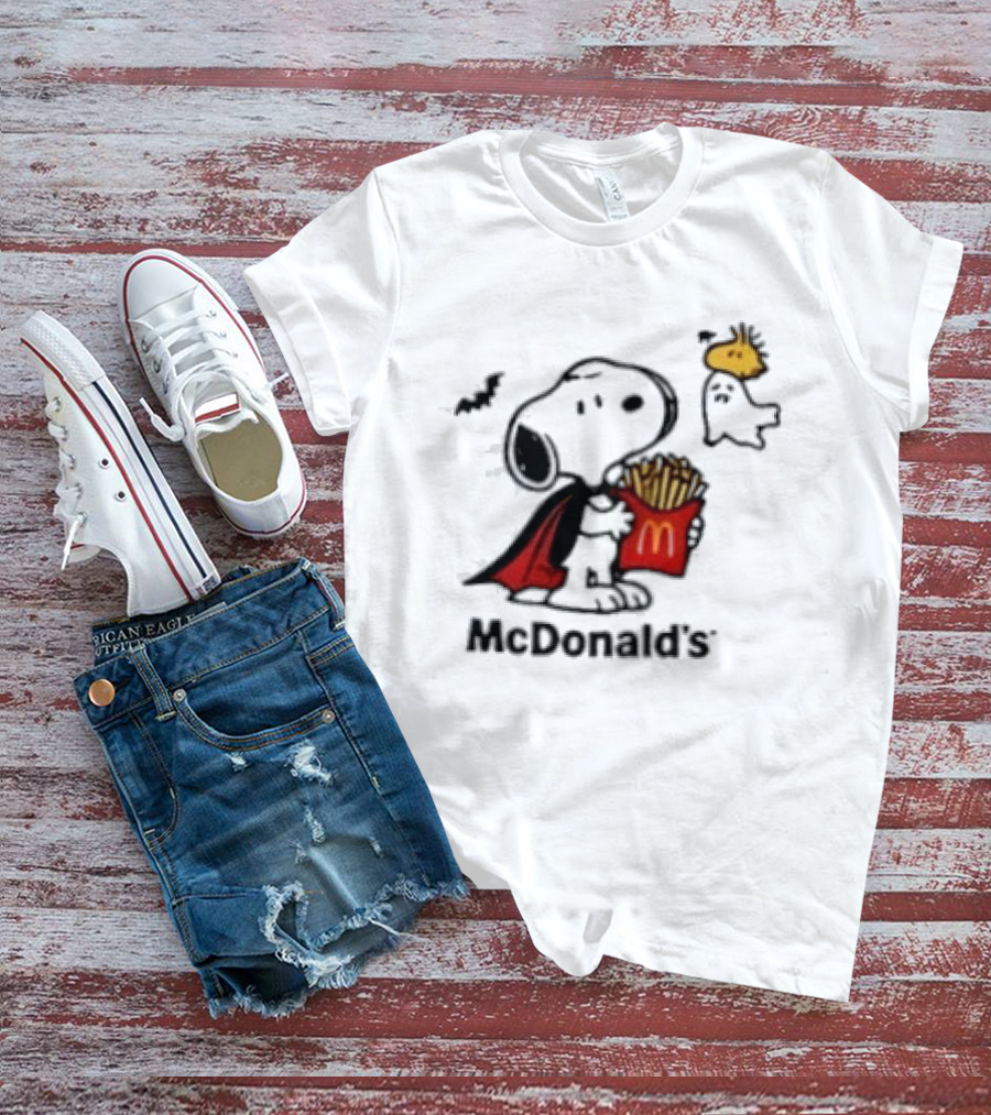 Snoopy McDonald's Halloween French Fries Woodstock Bat Iconic Collaboration T-Shirt