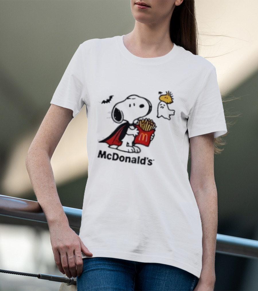Snoopy McDonald's Halloween French Fries Woodstock Bat Iconic Collaboration T-Shirt