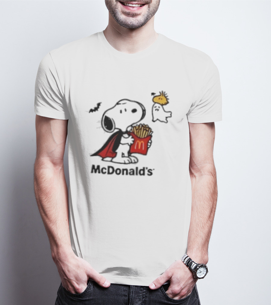 Snoopy McDonald's Halloween French Fries Woodstock Bat Iconic Collaboration T-Shirt