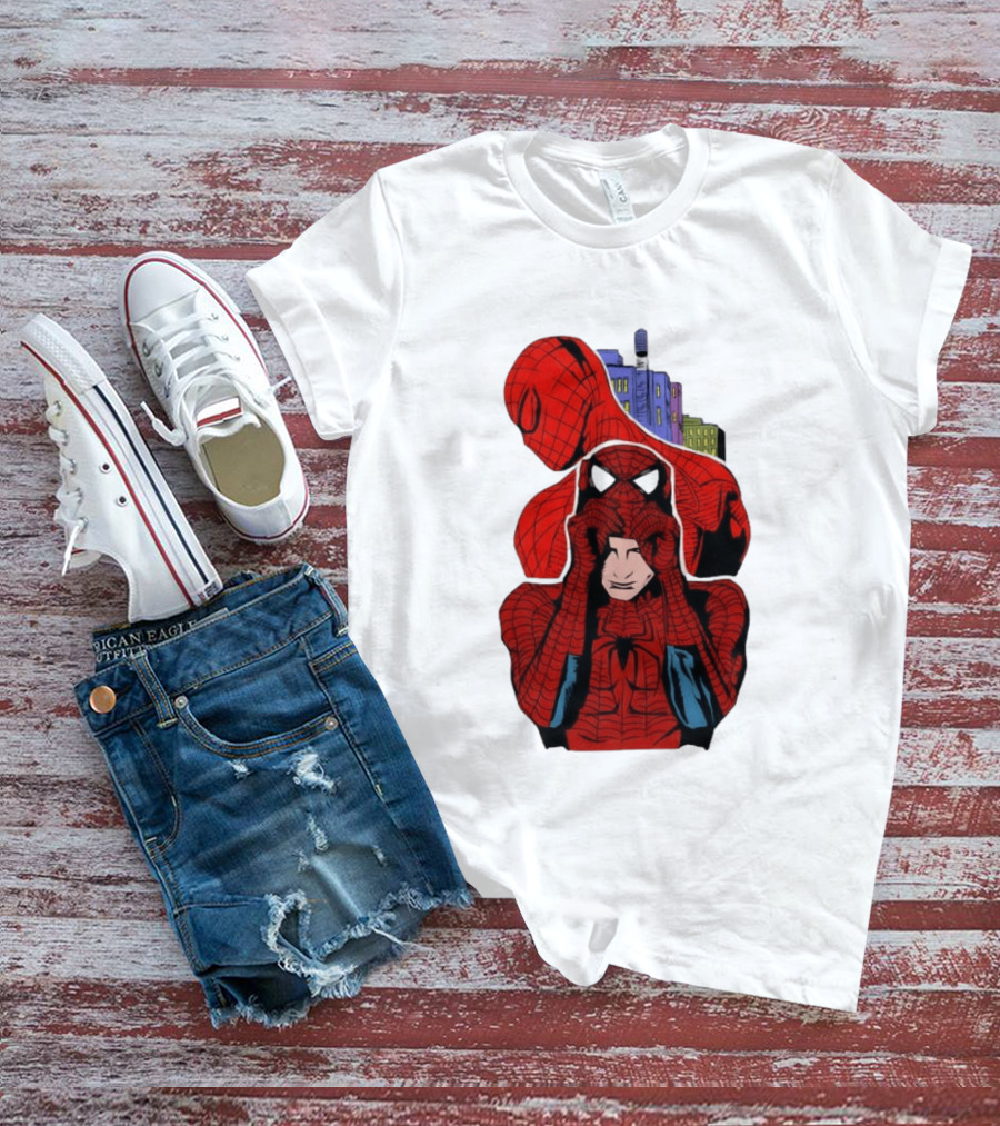 Marvel Spider Man Peter Parker Cityscape Collage T-Shirt