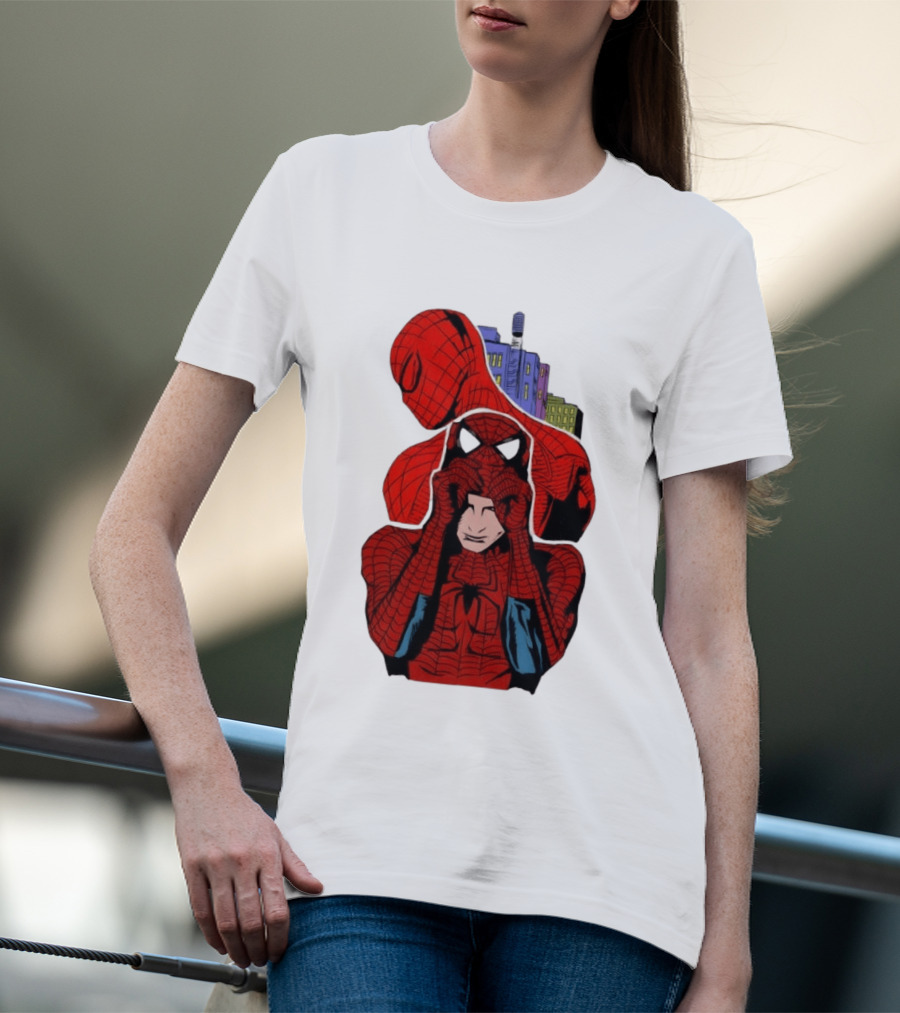 Marvel Spider Man Peter Parker Cityscape Collage T-Shirt