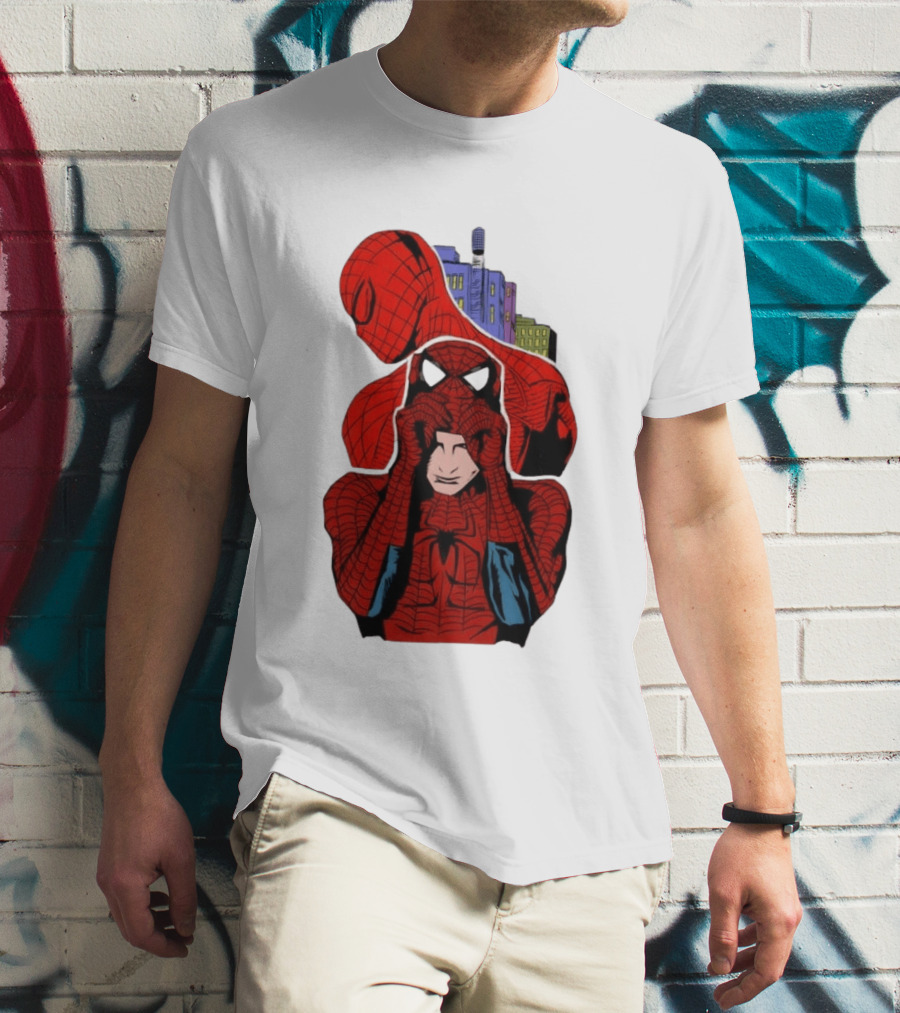 Marvel Spider Man Peter Parker Cityscape Collage T-Shirt