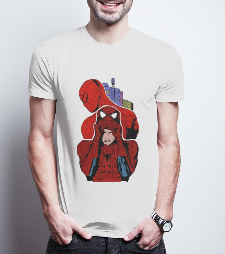 Marvel Spider Man Peter Parker Cityscape Collage T-Shirt