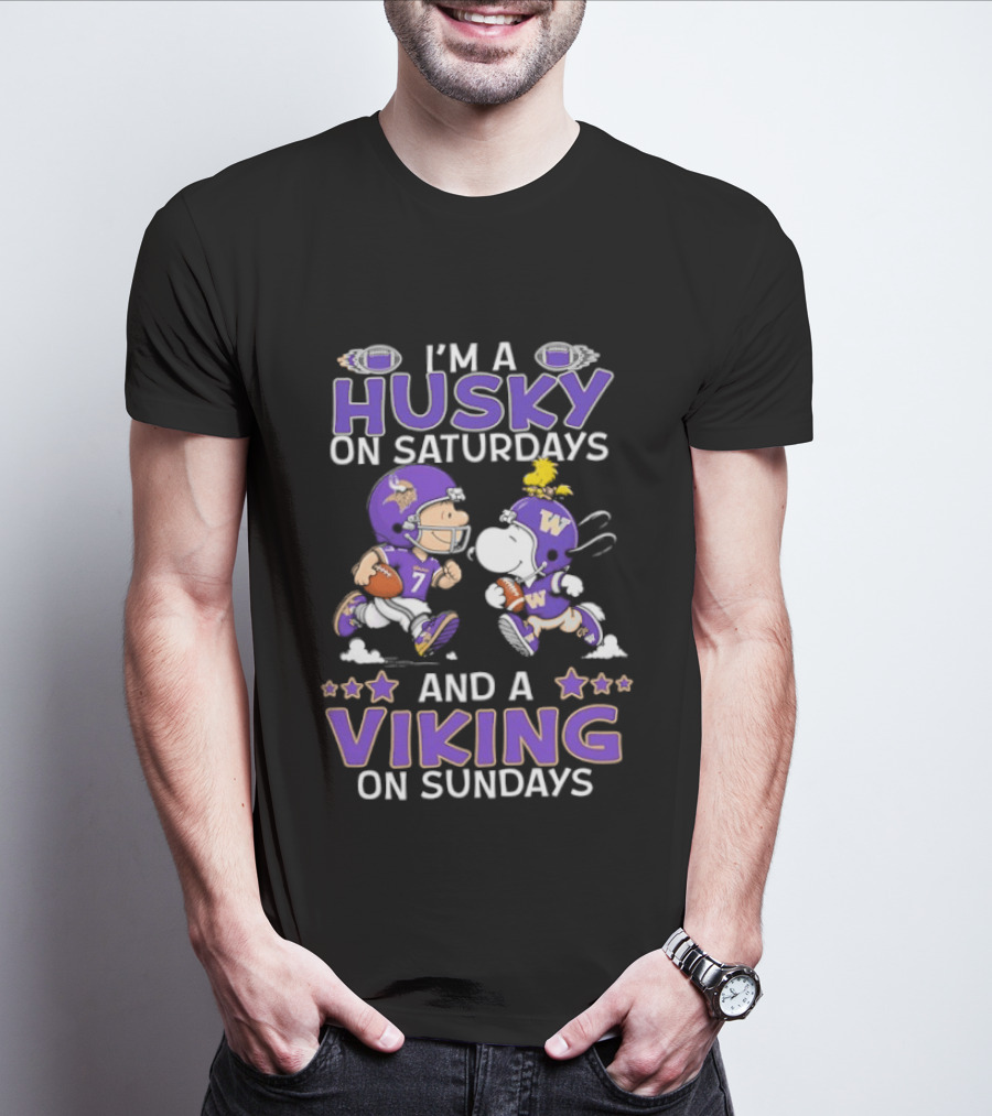 Charlie Brown Snoopy Husky Saturdays Viking Sundays Football Fans T-Shirt
