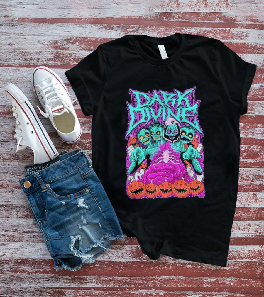 Dark Divine Skeletons With RIP Pumpkins T-Shirt