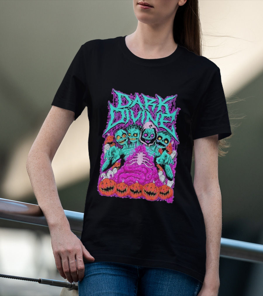 Dark Divine Skeletons With RIP Pumpkins T-Shirt