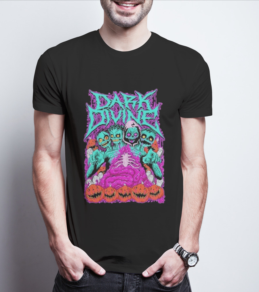 Dark Divine Skeletons With RIP Pumpkins T-Shirt