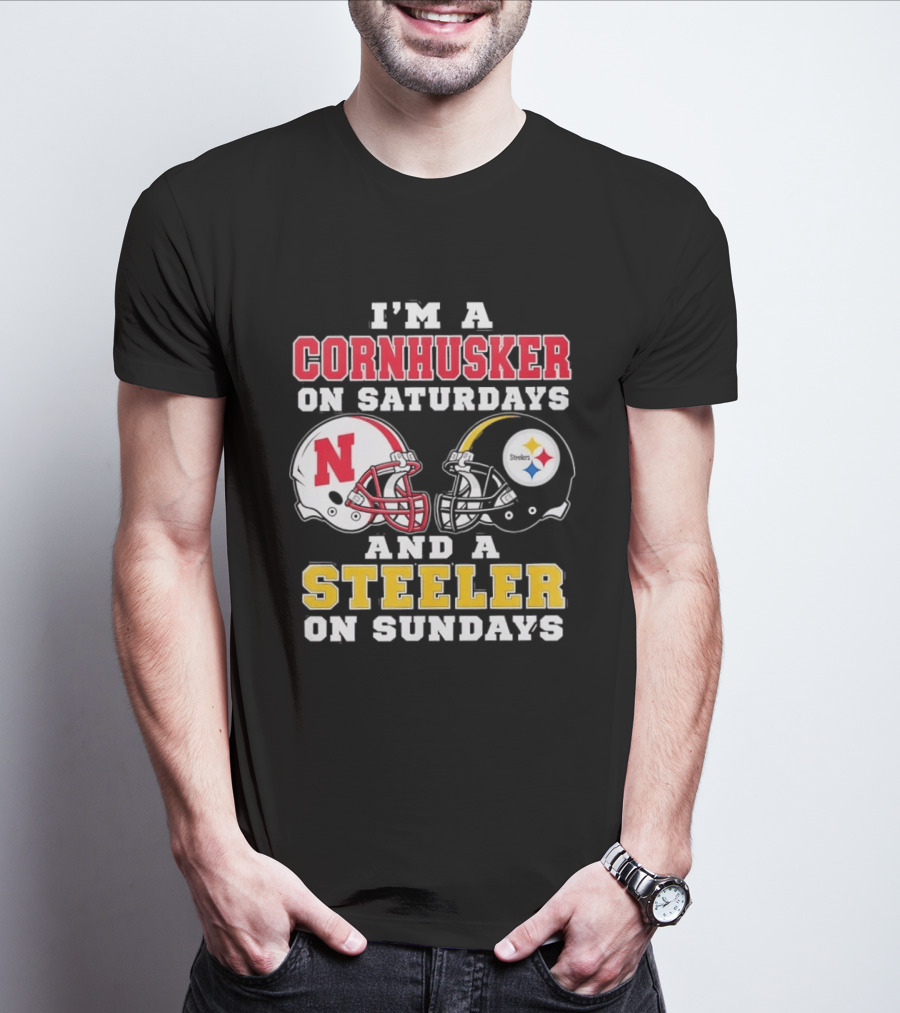I'm A Cornhusker On Saturdays And A Steeler On Sundays Nebraska Pittsburgh Football Fan T-Shirt