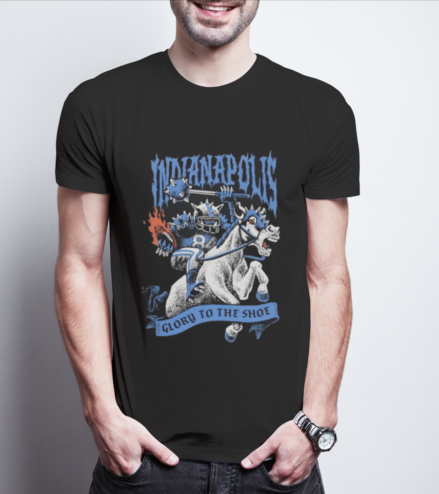 Indianapolis Colts Glory To The Shoe Knight Riding Football Monster Horse T-Shirt
