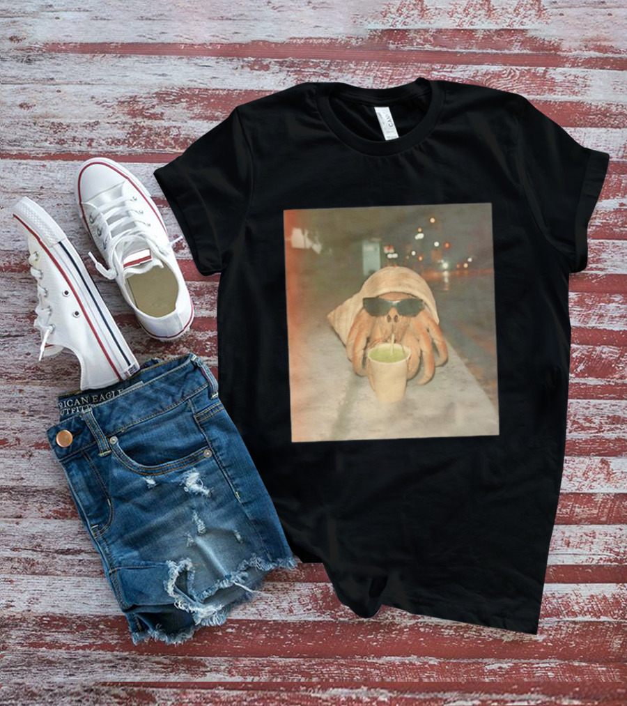 Hermit Crab Sunglasses Drinking Iced Beverage At Night T-Shirt