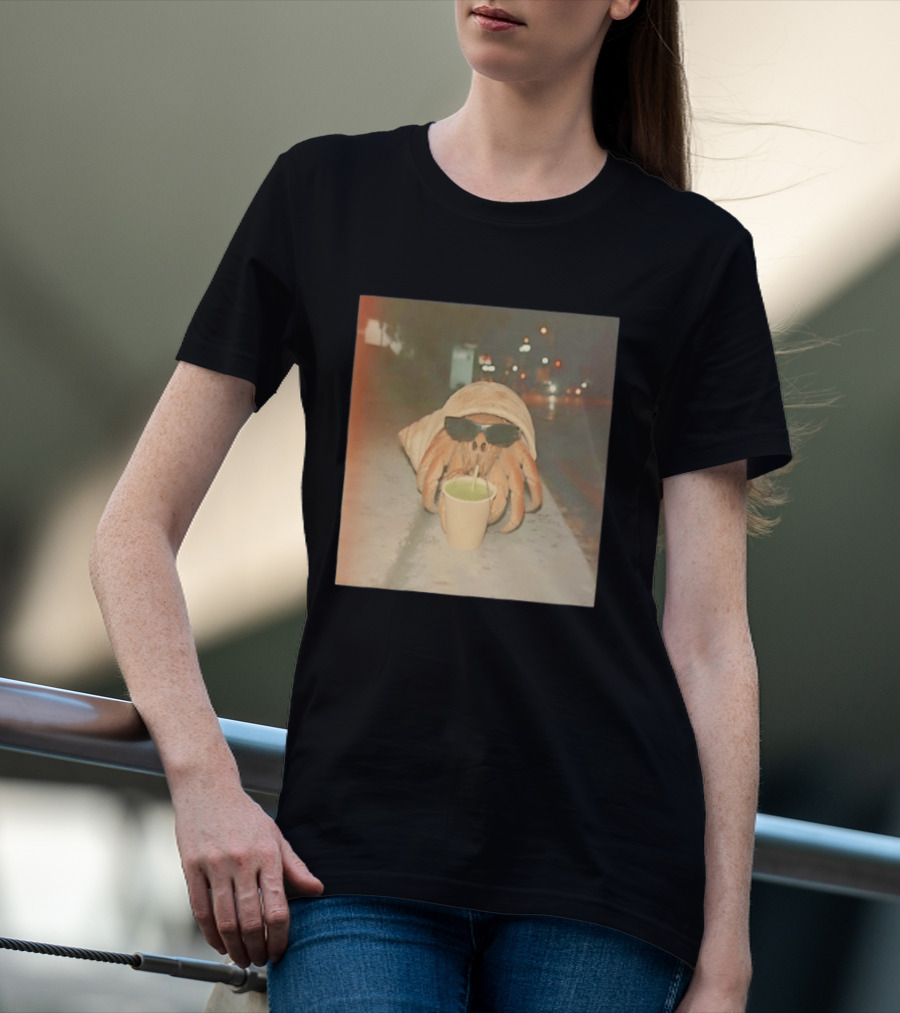 Hermit Crab Sunglasses Drinking Iced Beverage At Night T-Shirt
